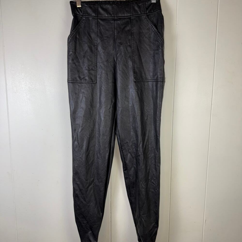 SPANX- Faux Leather Jogger Pants Black High Rise Pull-on Stretch S - Picture 1 of 8